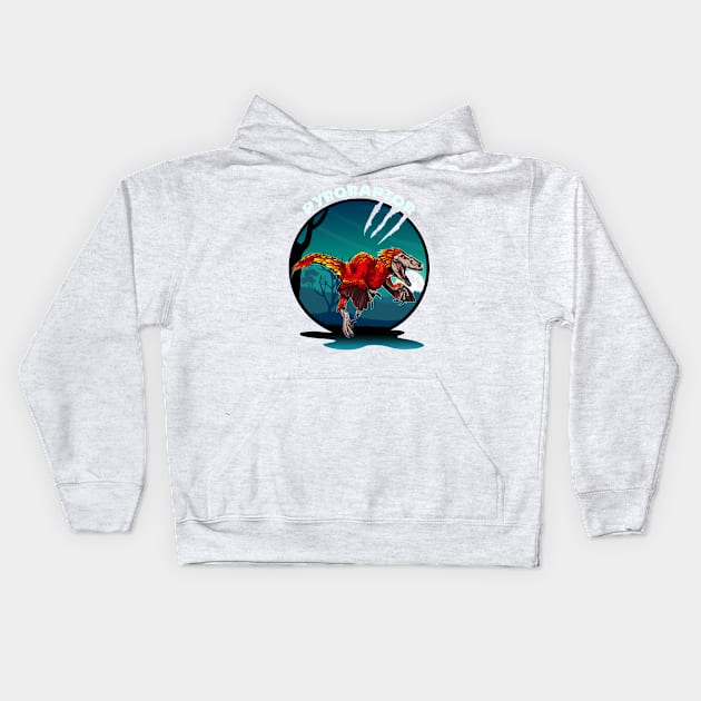 Pyroraptor Dinosaur Design With Background Kids Hoodie by Terra Fossil Merch